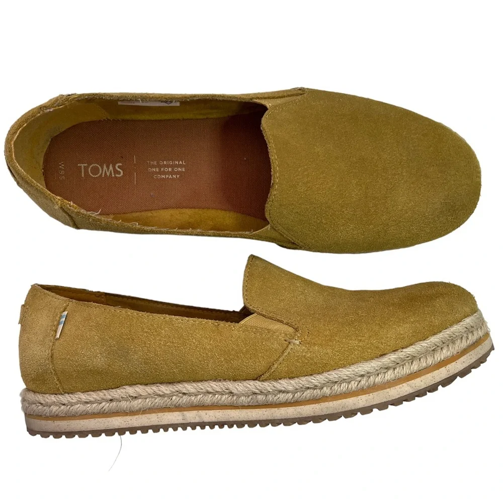 Toms Palma Espadrille Size 8.5 Slip On Platform Suede Amber Gold